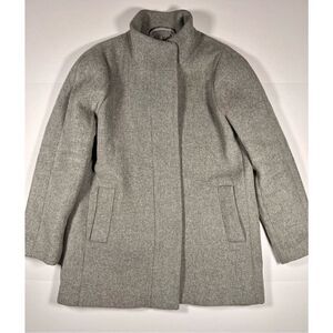 J. Crew Wool Blend Lined Stand Collar Full Zip Preppy City Coat Grey Size 14 EUC